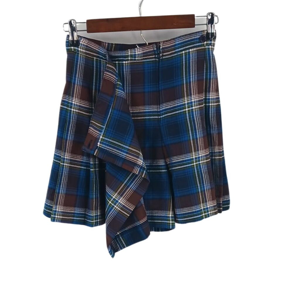 Vintage The Limited Blue Brown Plaid School Girl Mini Skirt Skort Academia Sz XS - Picture 5 of 5